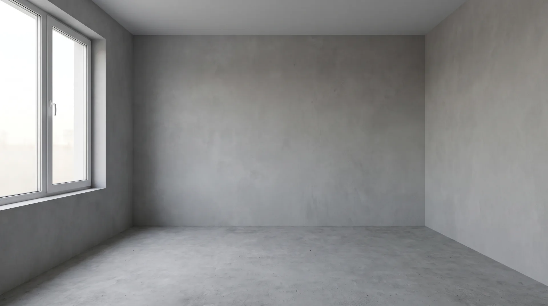 A loop of an empty gray room filling with oak flooring, limewash walls, a linen sofa, a rug, a lamp and warm daylight until it is a finished living room.